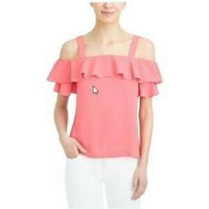 J Crew Woman's Sz 6 Coral  Cold Shoulder Ruffle Front Chiffon Tank Top